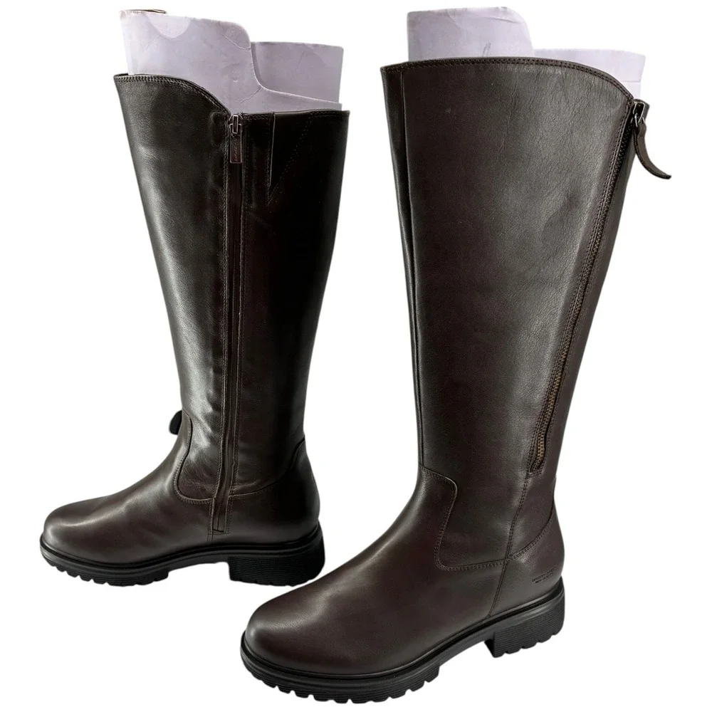 Rockport Ivette‎ RWIVETTE Dark Brown Leather Knee High Lug Boots 8M NIB